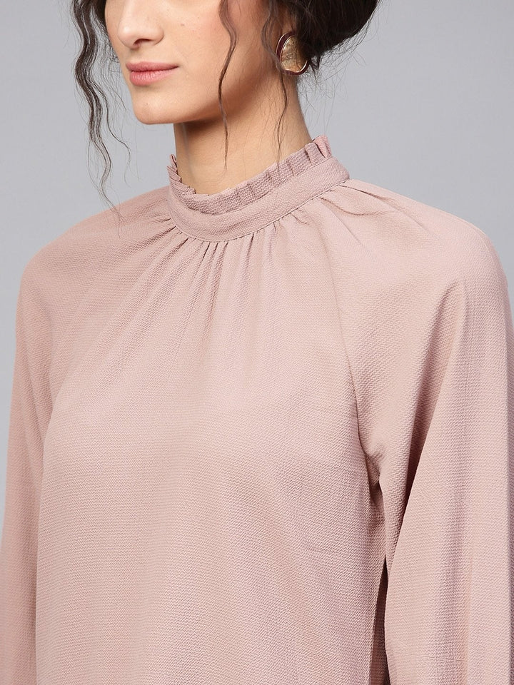 Women's High Neck Raglan Brown Top - SASSAFRAS