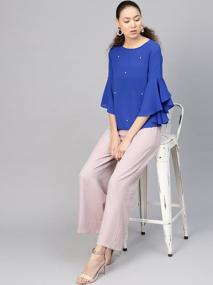 Women's Royal Blue Pearl Studded Top - SASSAFRAS