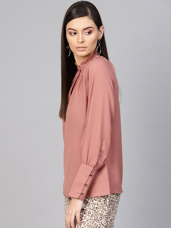 Women's Baked Pink Pleated Collar Top - SASSAFRAS