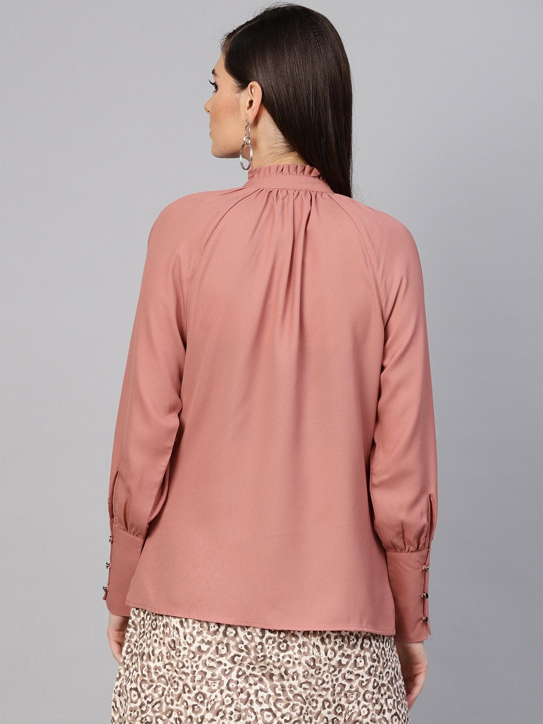 Women's Baked Pink Pleated Collar Top - SASSAFRAS