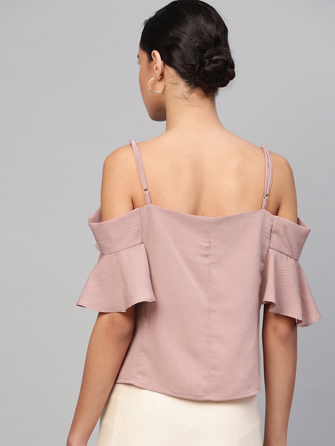 Women's Baked Pink Strappy Cold Shoulder Top - SASSAFRAS