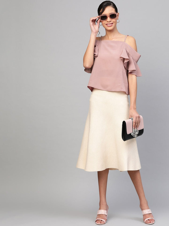 Women's Baked Pink Strappy Cold Shoulder Top - SASSAFRAS