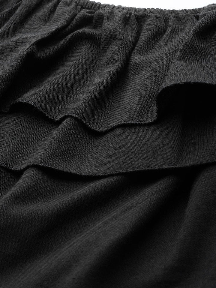 Women's Black Off Shoulder Layer Crop Top - SASSAFRAS