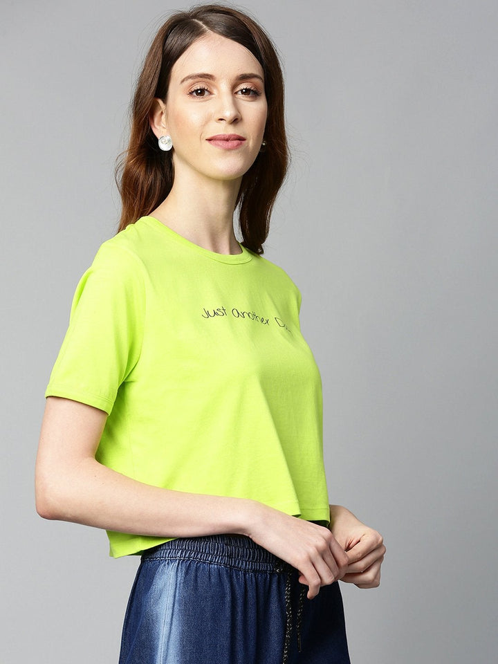 Women's Neon Green Just-Another-Day Crop T-Shirt - SASSAFRAS