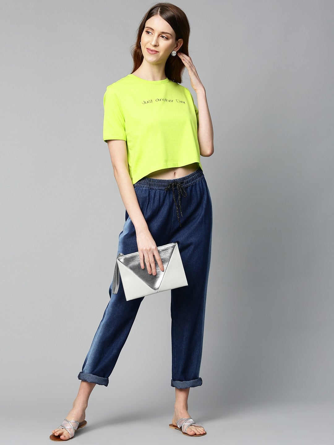 Women's Neon Green Just-Another-Day Crop T-Shirt - SASSAFRAS