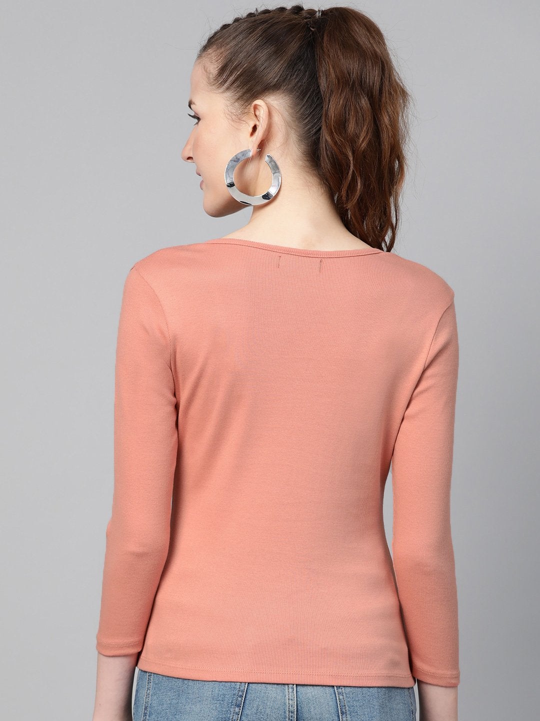 Women's Peach Rib V-Neck T-Shirt - SASSAFRAS