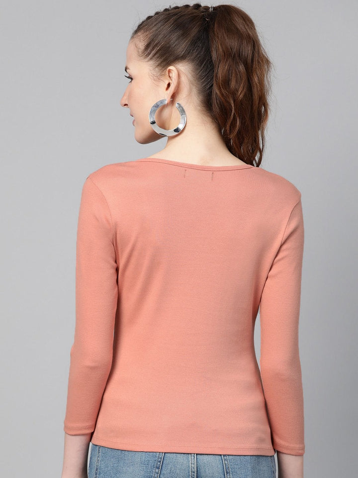 Women's Peach Rib V-Neck T-Shirt - SASSAFRAS