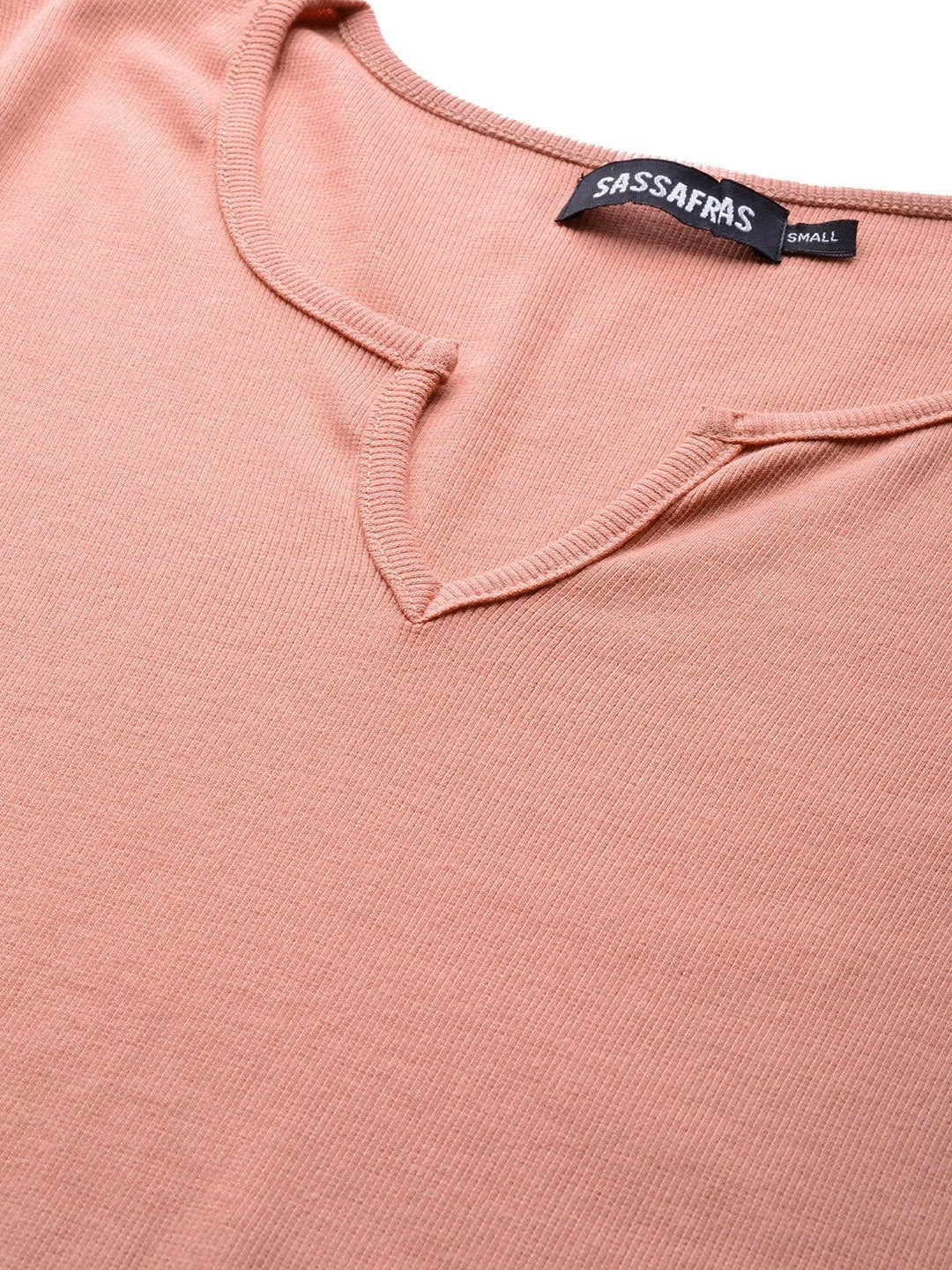 Women's Peach Rib V-Neck T-Shirt - SASSAFRAS