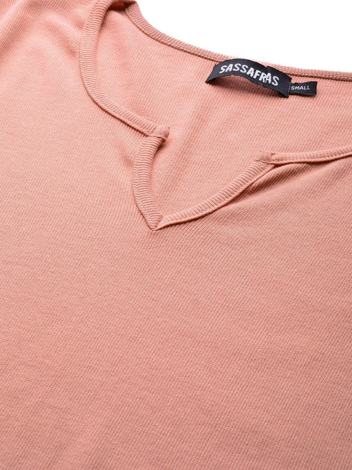 Women's Peach Rib V-Neck T-Shirt - SASSAFRAS