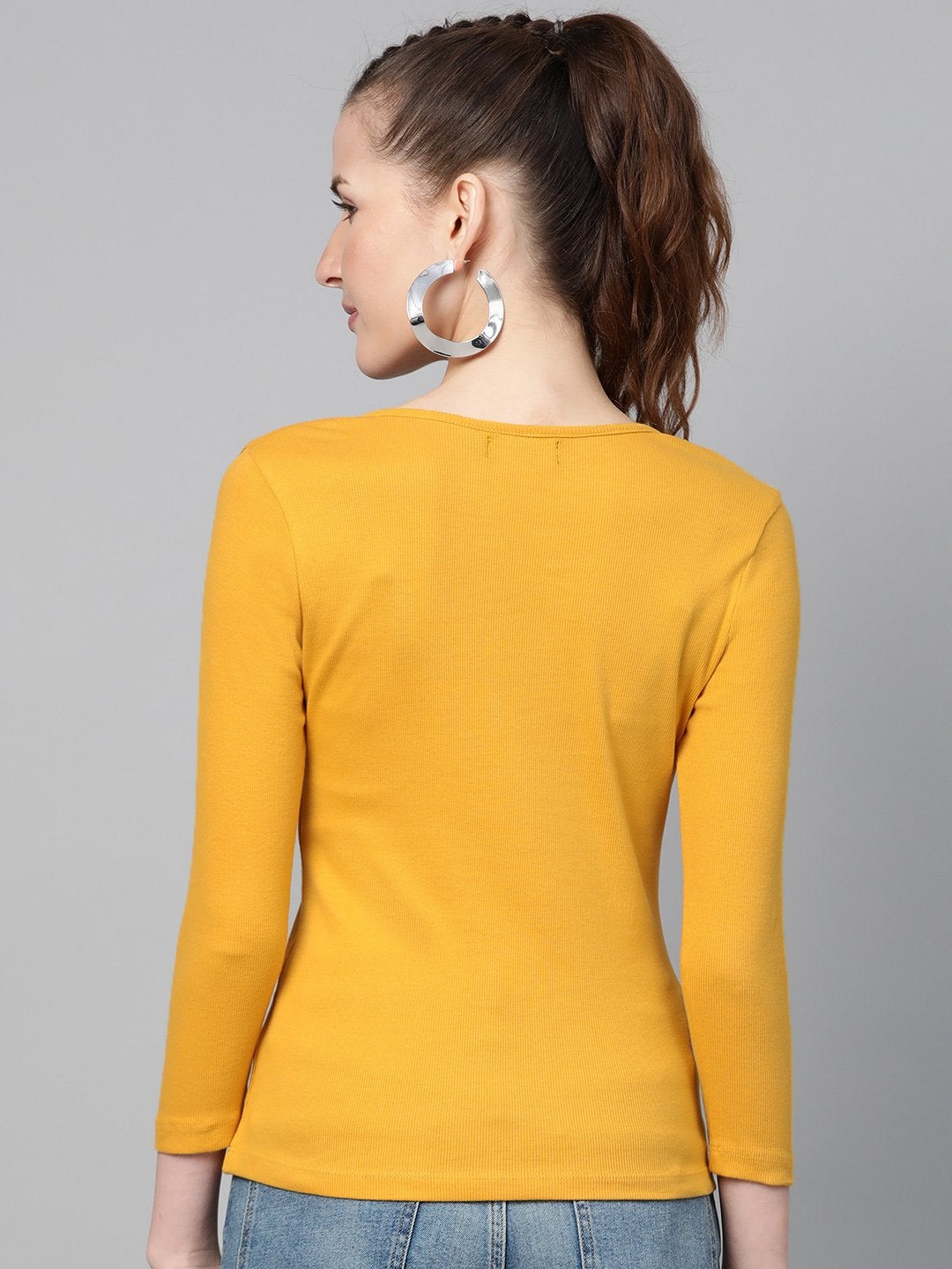 Women's Mustard Rib V-Neck T-Shirt - SASSAFRAS