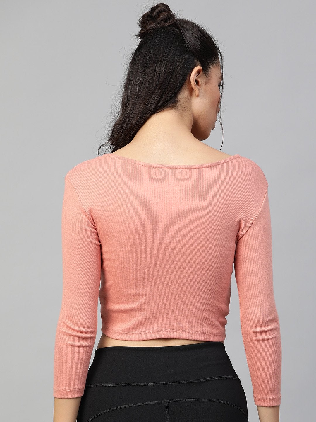 Women's Peach Rib Twisted Knot Crop Top - SASSAFRAS