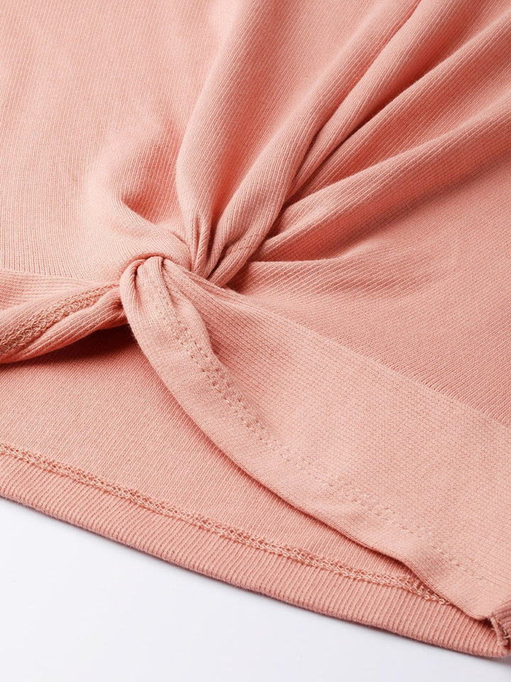 Women's Peach Rib Twisted Knot Crop Top - SASSAFRAS