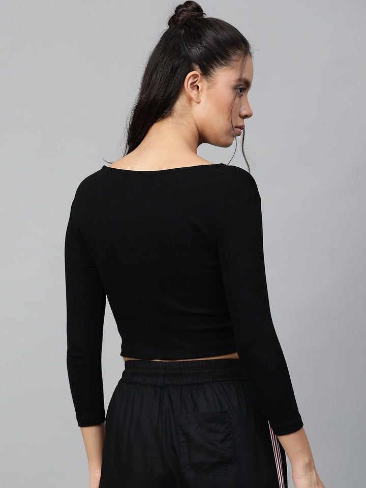 Women's Black Rib Twisted Knot Crop Top - SASSAFRAS