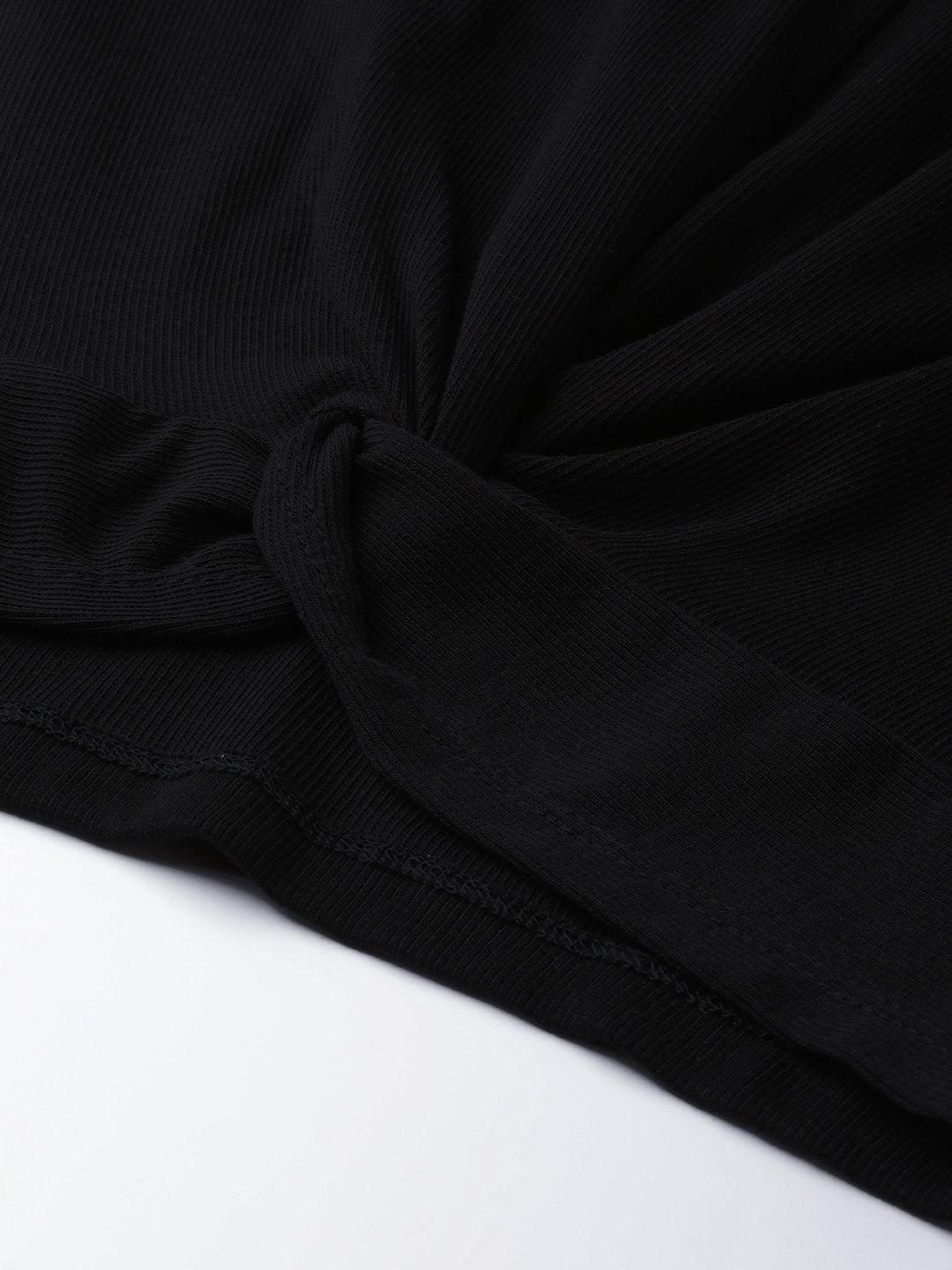 Women's Black Rib Twisted Knot Crop Top - SASSAFRAS