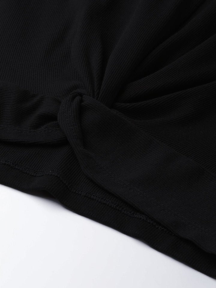 Women's Black Rib Twisted Knot Crop Top - SASSAFRAS