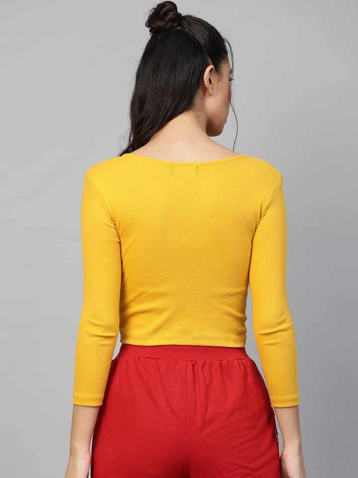 Women's Mustard Rib Twisted Knot Crop Top - SASSAFRAS