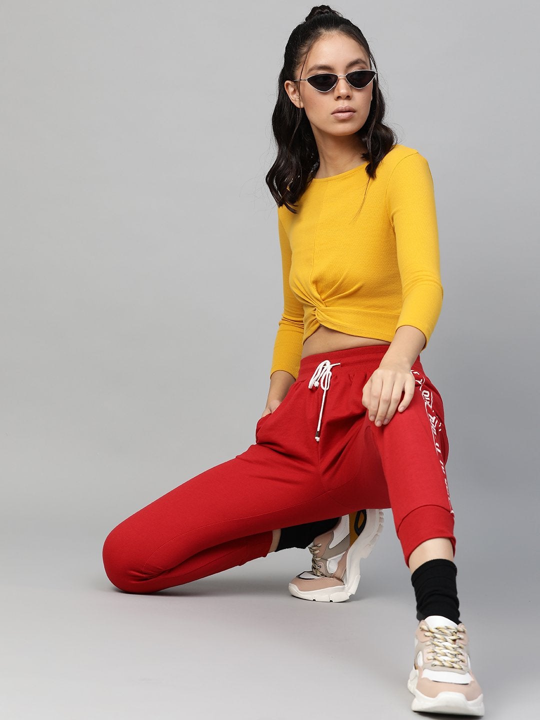 Women's Mustard Rib Twisted Knot Crop Top - SASSAFRAS