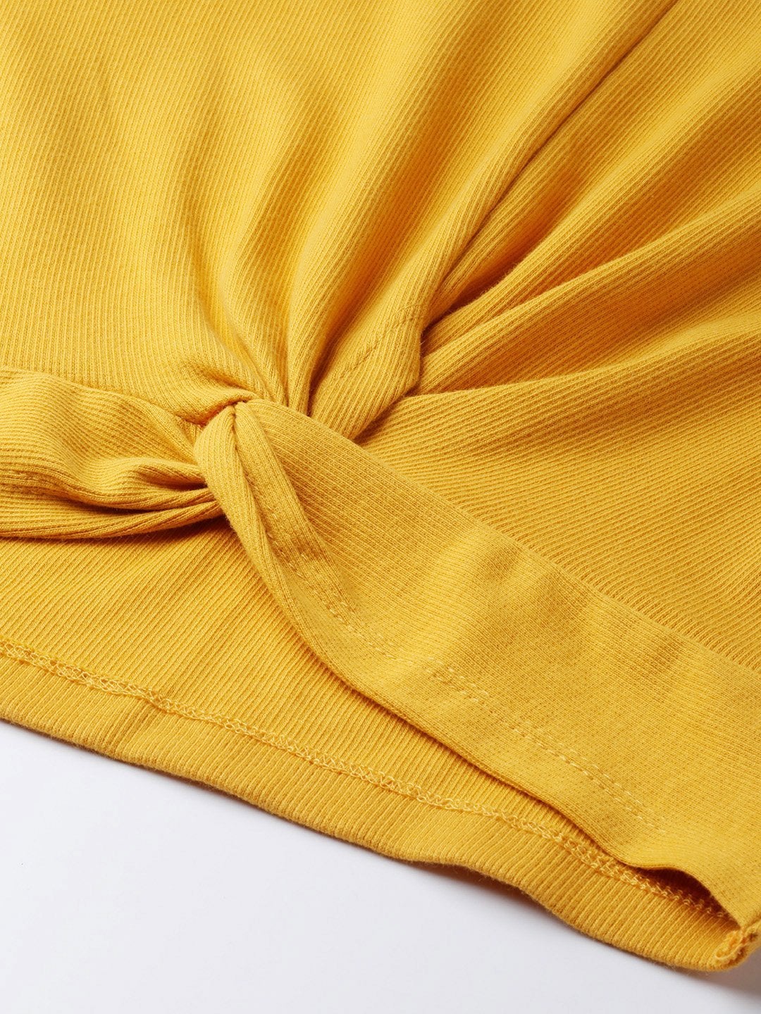 Women's Mustard Rib Twisted Knot Crop Top - SASSAFRAS