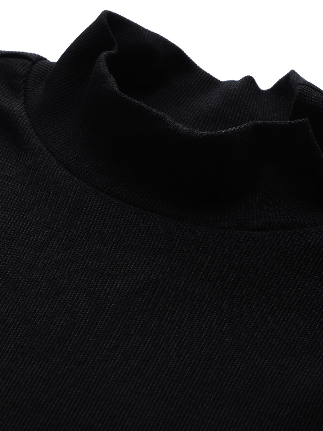 Women's Black Rib Turtle Neck Crop Top - SASSAFRAS