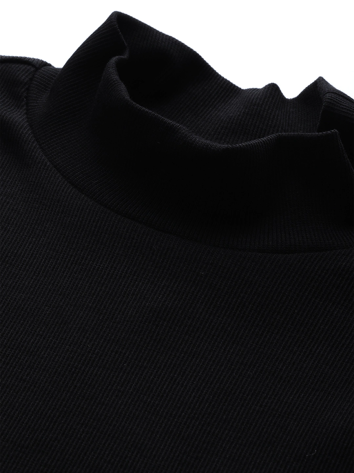 Women's Black Rib Turtle Neck Crop Top - SASSAFRAS
