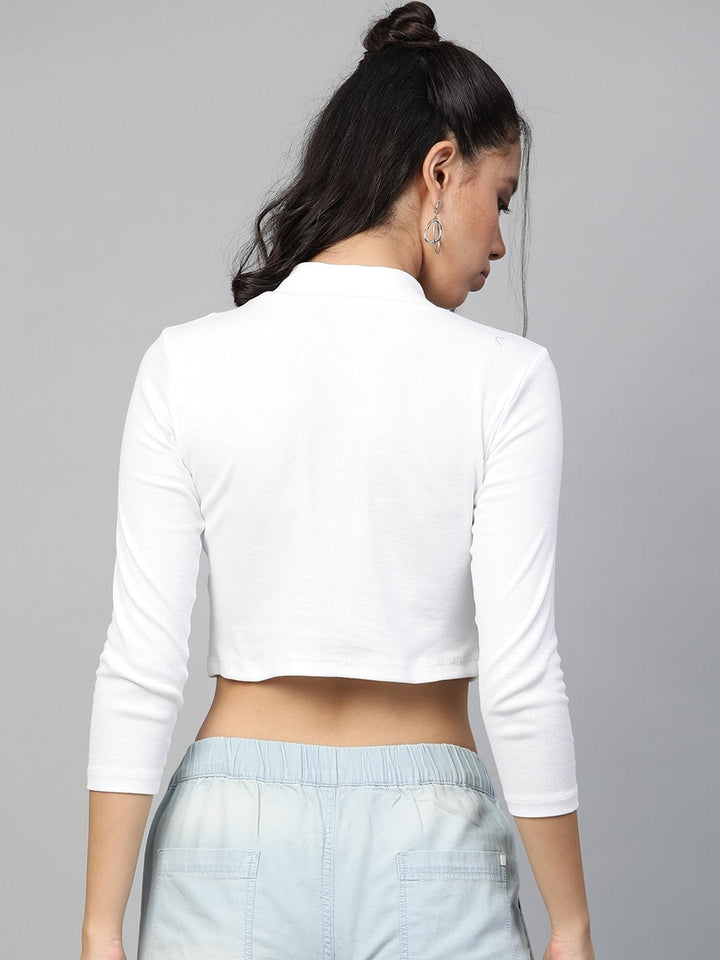 Women's White Rib Turtle Neck Crop Top - SASSAFRAS