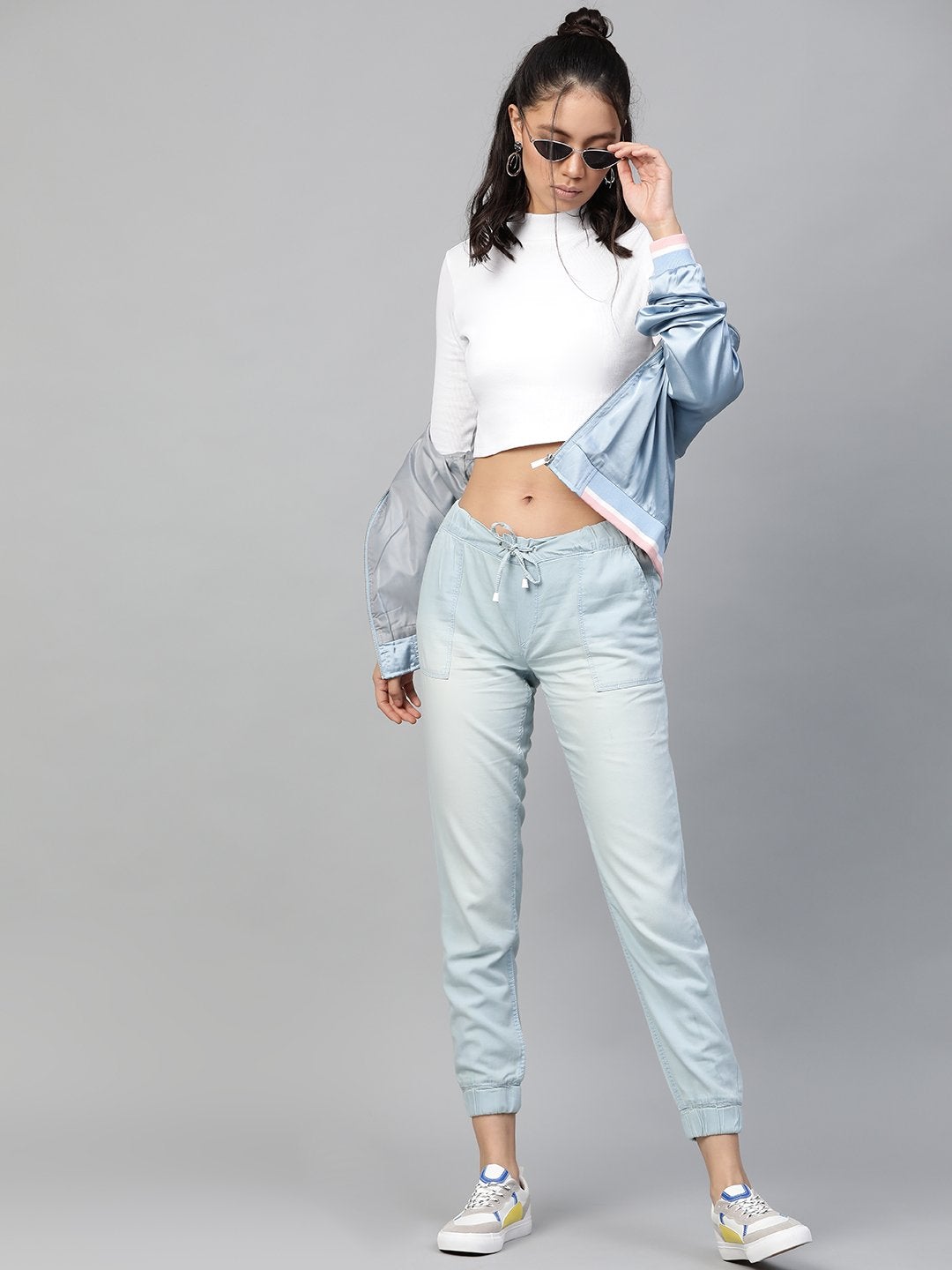 Women's White Rib Turtle Neck Crop Top - SASSAFRAS