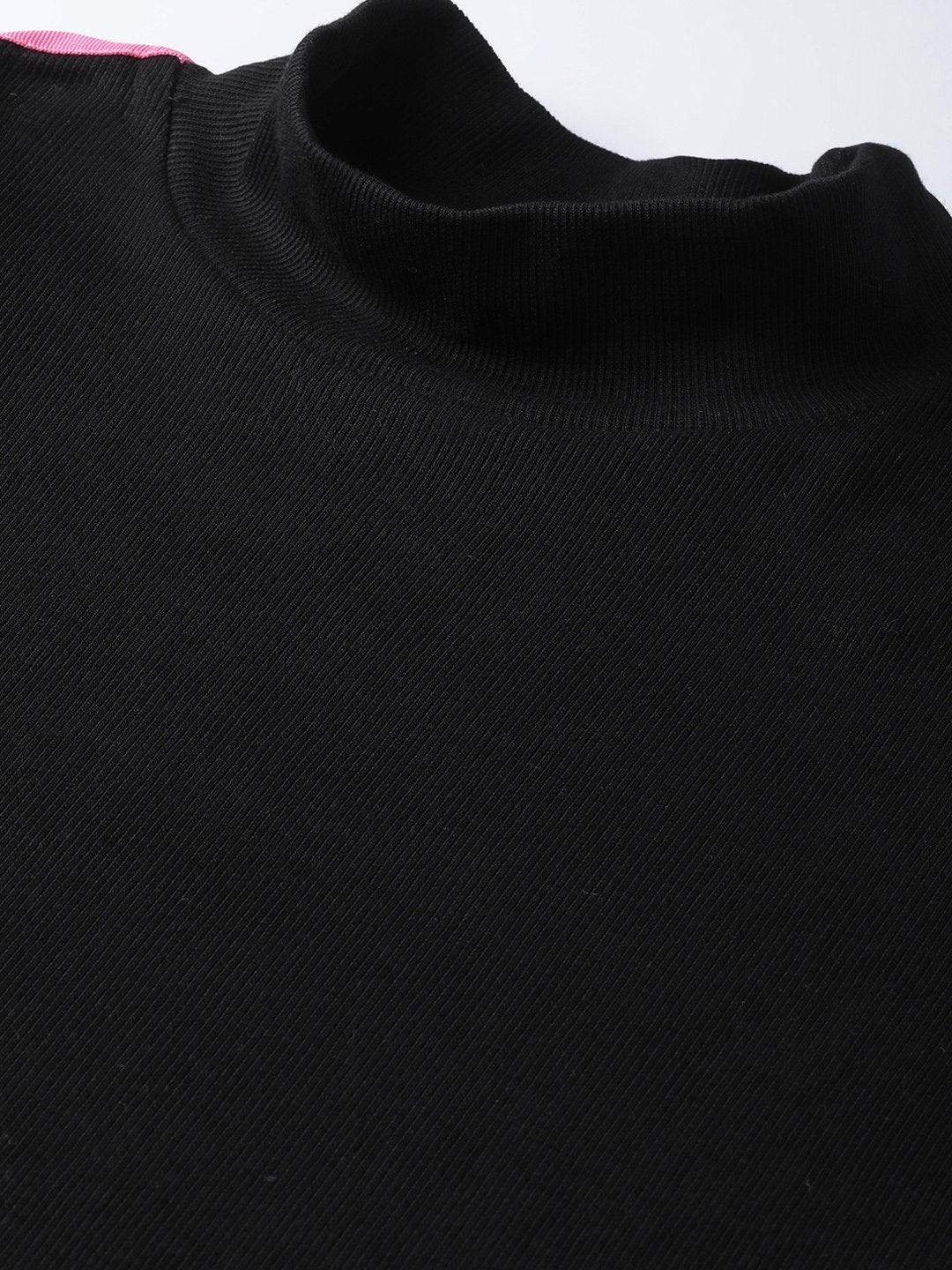 Women's Black Rib High Neck Shoulder Tape Top - SASSAFRAS