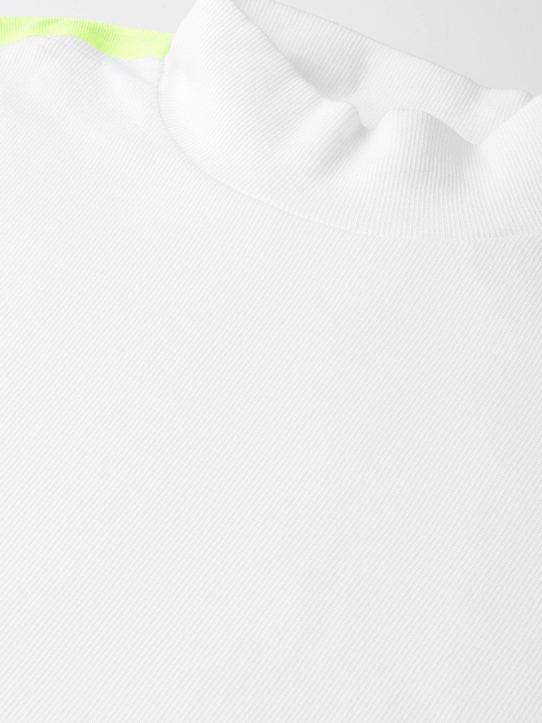 Women's White Rib High Neck Shoulder Tape Top - SASSAFRAS