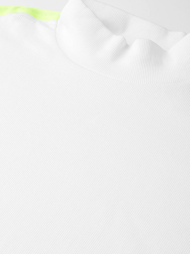 Women's White Rib High Neck Shoulder Tape Top - SASSAFRAS