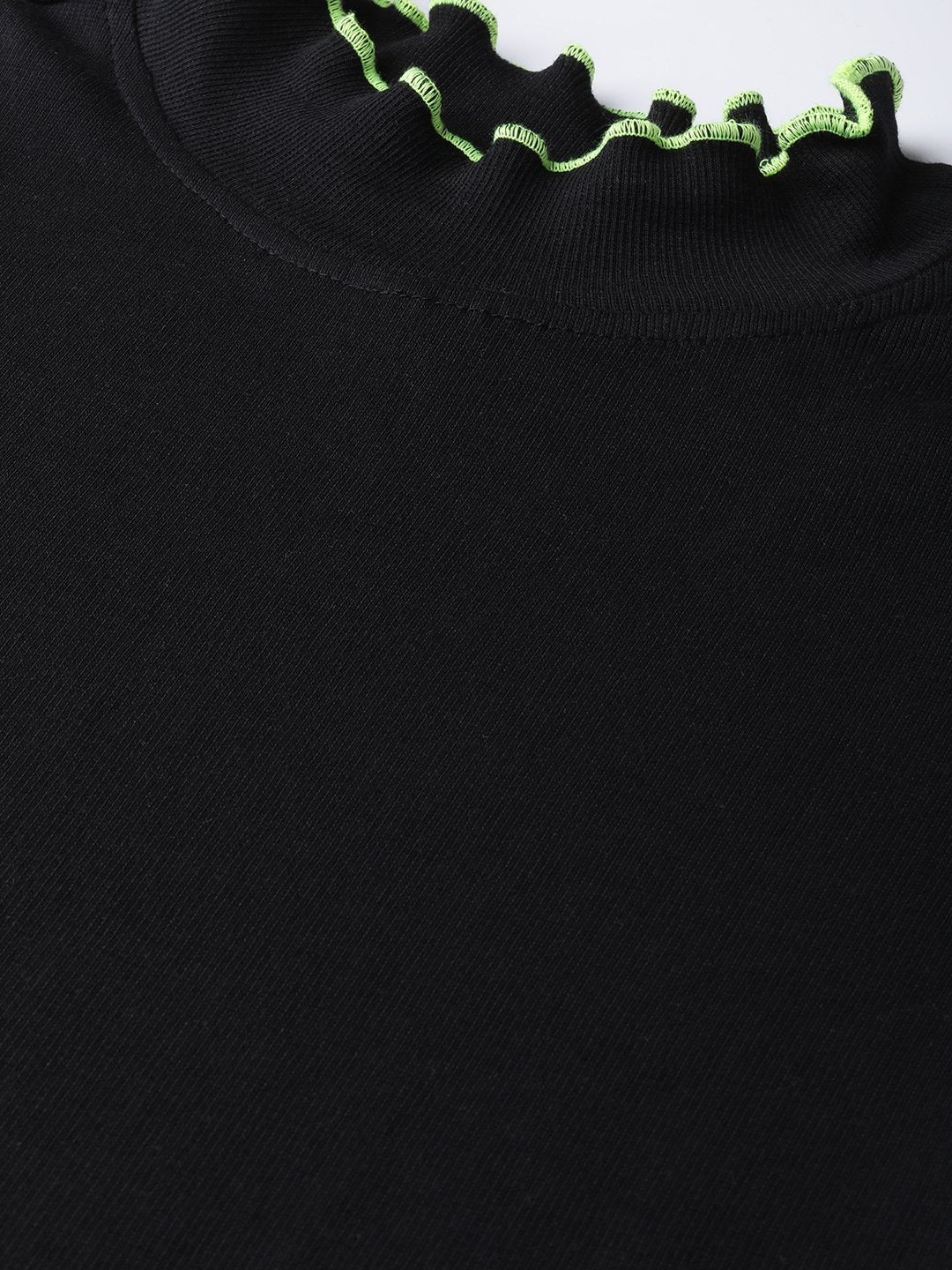 Women's Black Rib Contrast Stitch High Neck Top - SASSAFRAS