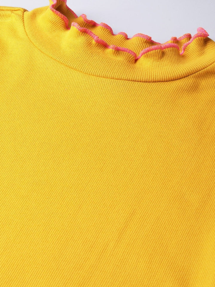 Women's Mustard Rib Contrast Stitch High Neck Top - SASSAFRAS