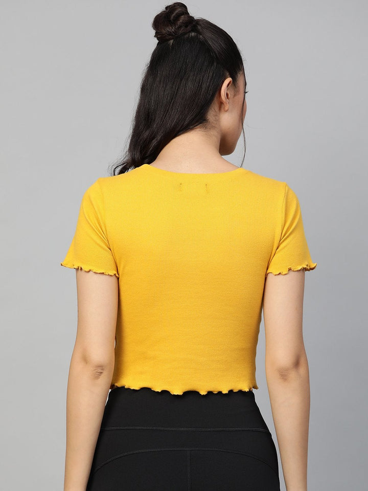 Women's Mustard Rib Round Neck Crop Top - SASSAFRAS