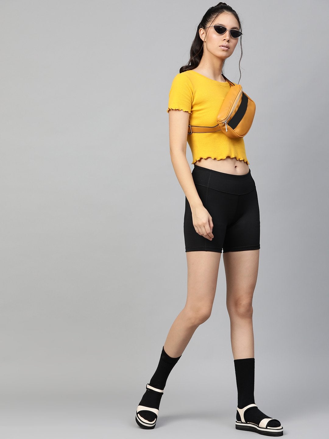 Women's Mustard Rib Round Neck Crop Top - SASSAFRAS