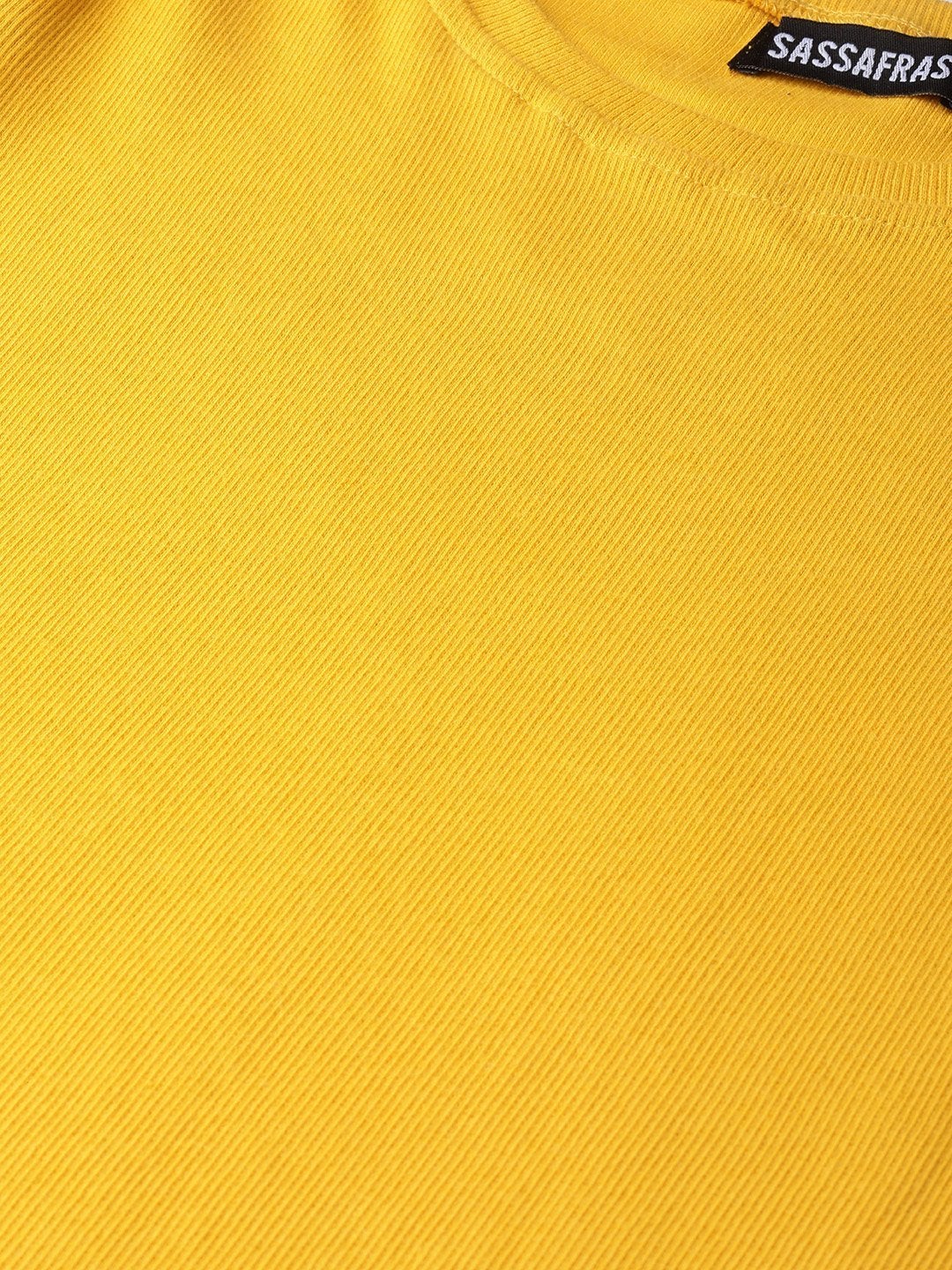 Women's Mustard Rib Round Neck Crop Top - SASSAFRAS
