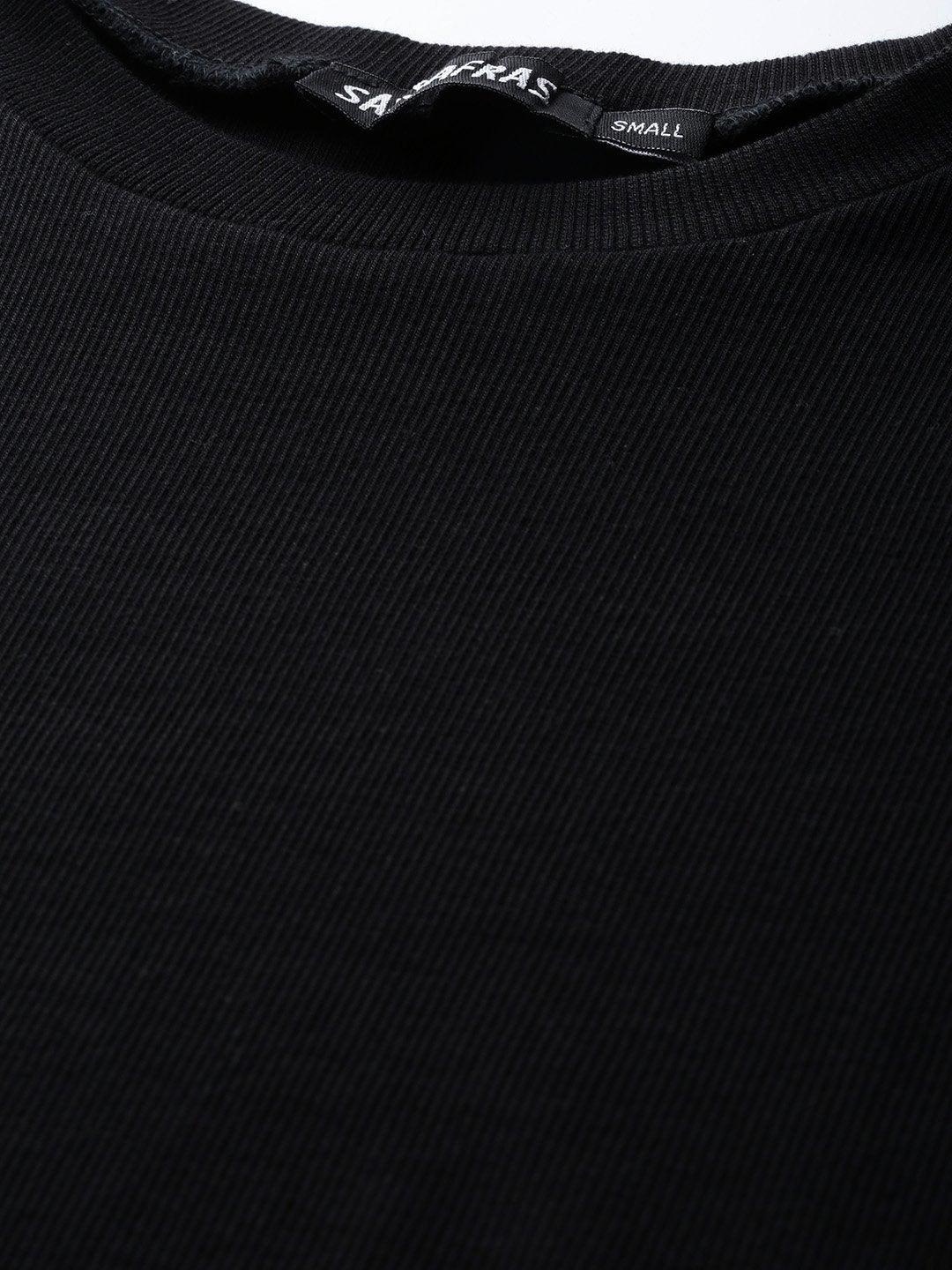 Women's Black Rib Round Neck Crop Top - SASSAFRAS