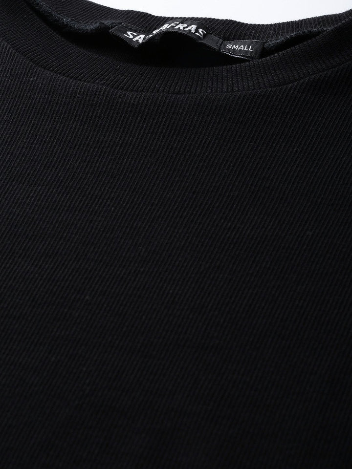 Women's Black Rib Round Neck Crop Top - SASSAFRAS