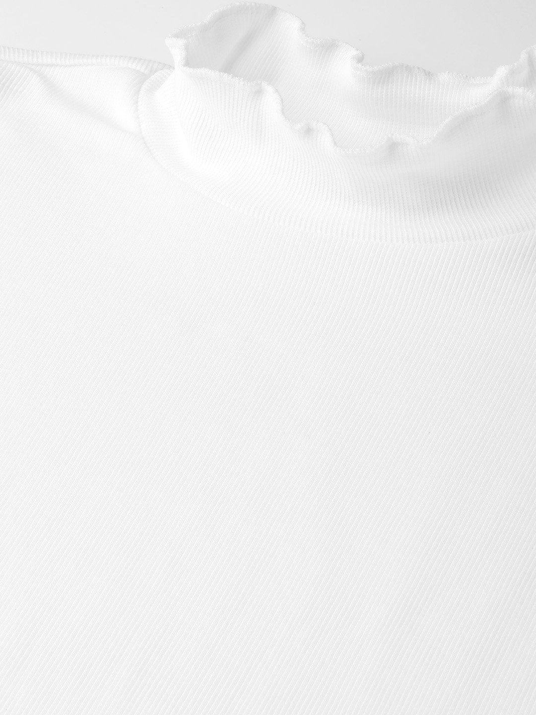 Women's White Rib High Neck Full Sleeve Top - SASSAFRAS