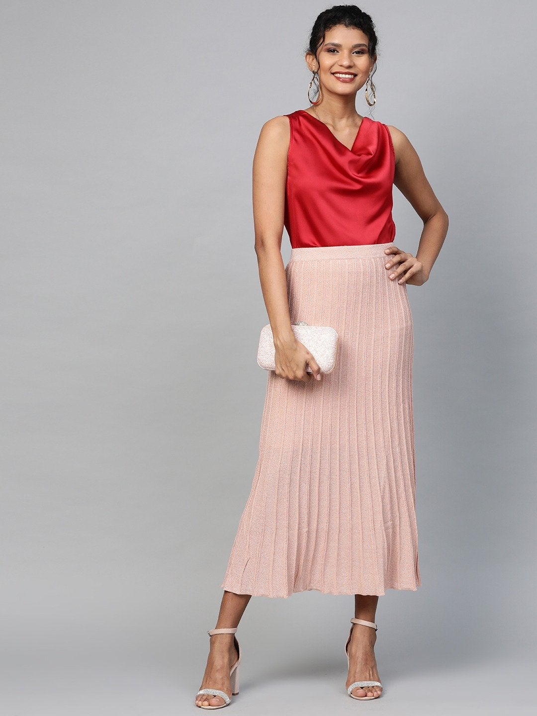 Women's Red Cowl Neck Satin Top - SASSAFRAS