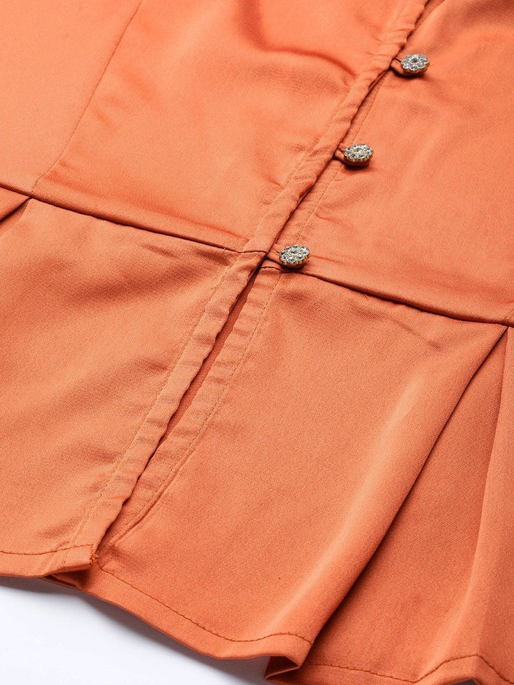 Women's Orange Front Button Peplum Satin Top - SASSAFRAS