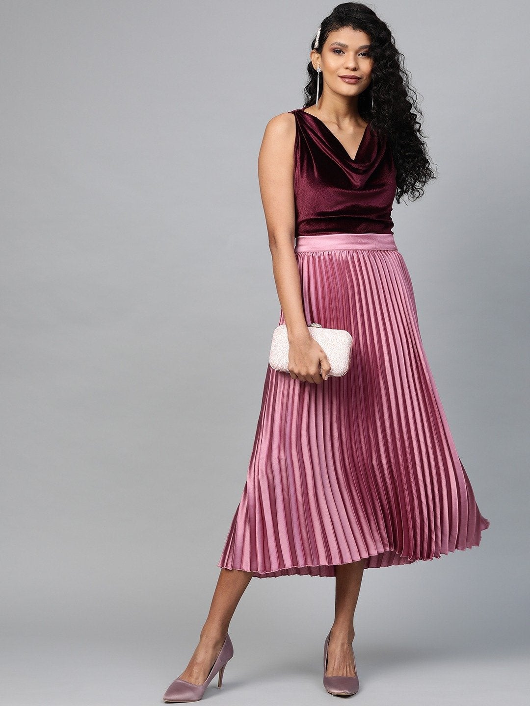 Women's Burgundy Velvet Cowl Neck Top - SASSAFRAS