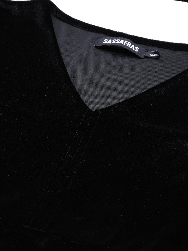 Women's Black Velvet Boxy Top - SASSAFRAS