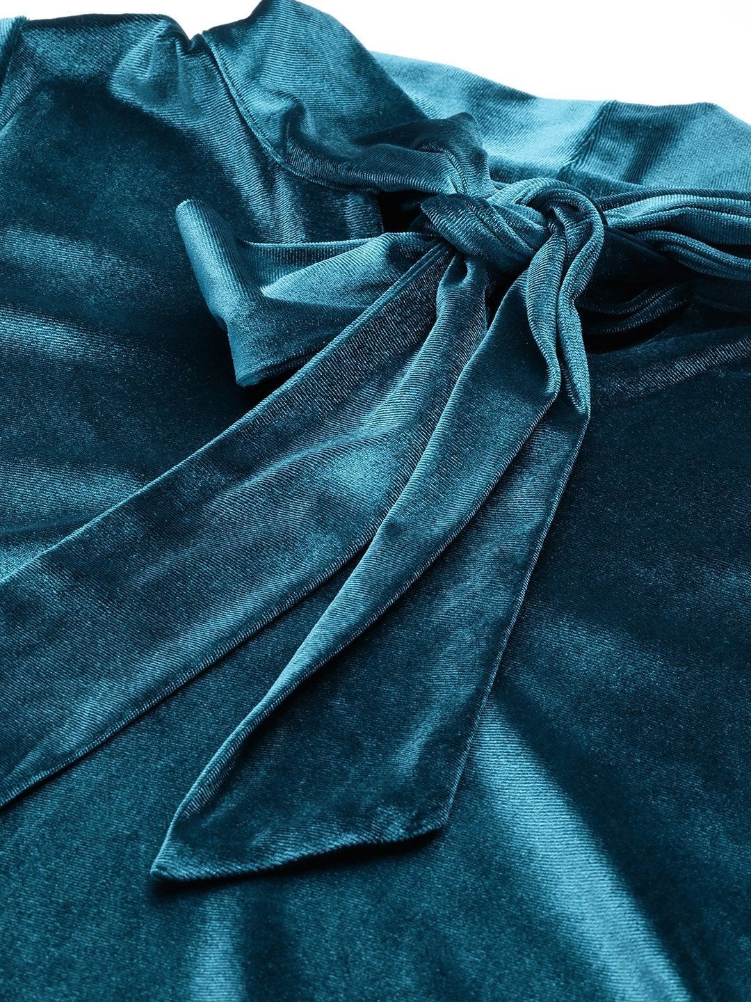 Women's Teal Velvet Tie-Up Detail Top - SASSAFRAS