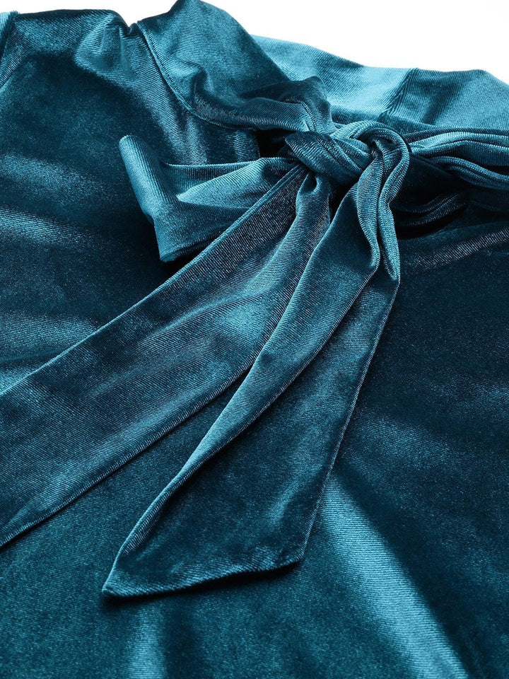 Women's Teal Velvet Tie-Up Detail Top - SASSAFRAS