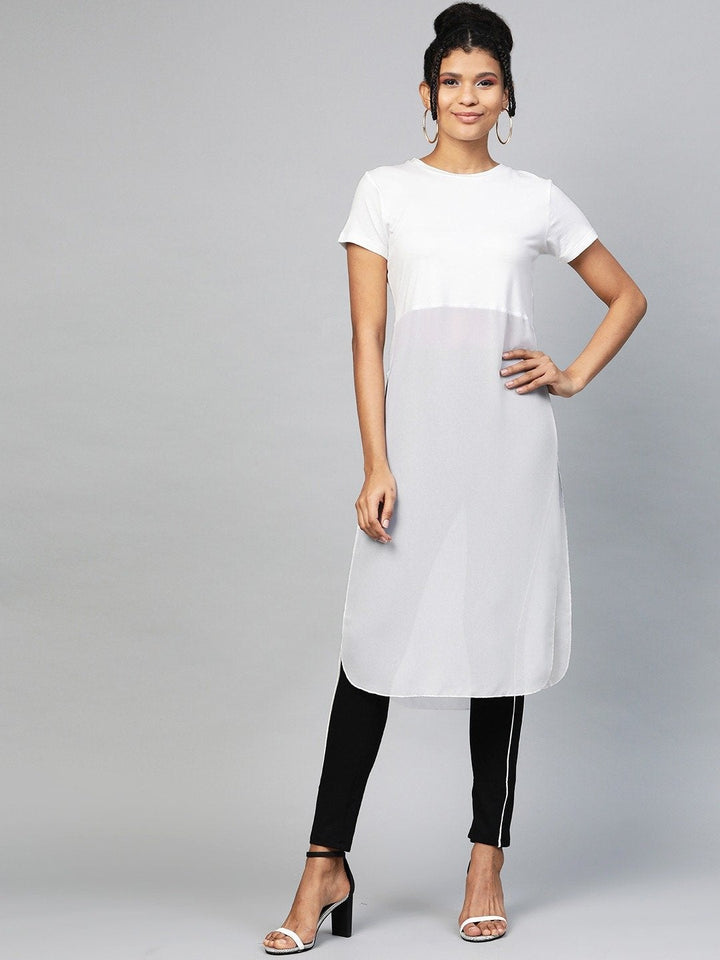 Women's White Side Slit Longline Top - SASSAFRAS