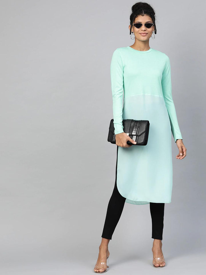 Women's Light Blue Side Slit Longline Top - SASSAFRAS
