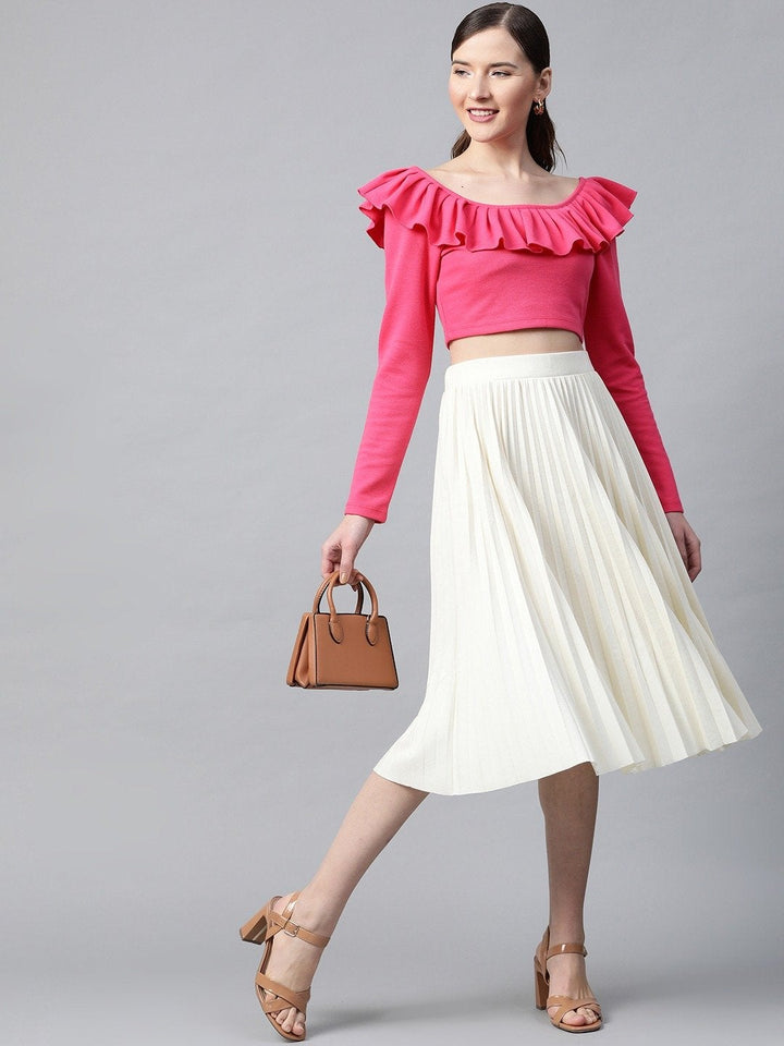 Women's Fuchsia Frilly Neck Rib Crop Top - SASSAFRAS