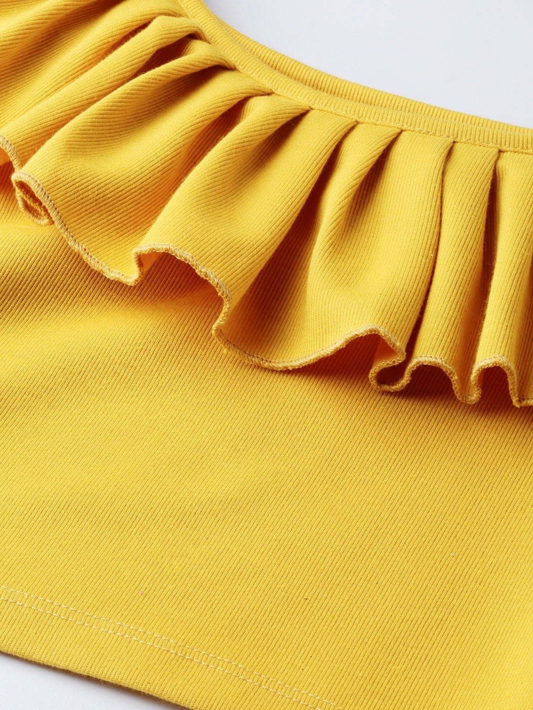 Women's Mustard Frilly Neck Rib Crop Top - SASSAFRAS