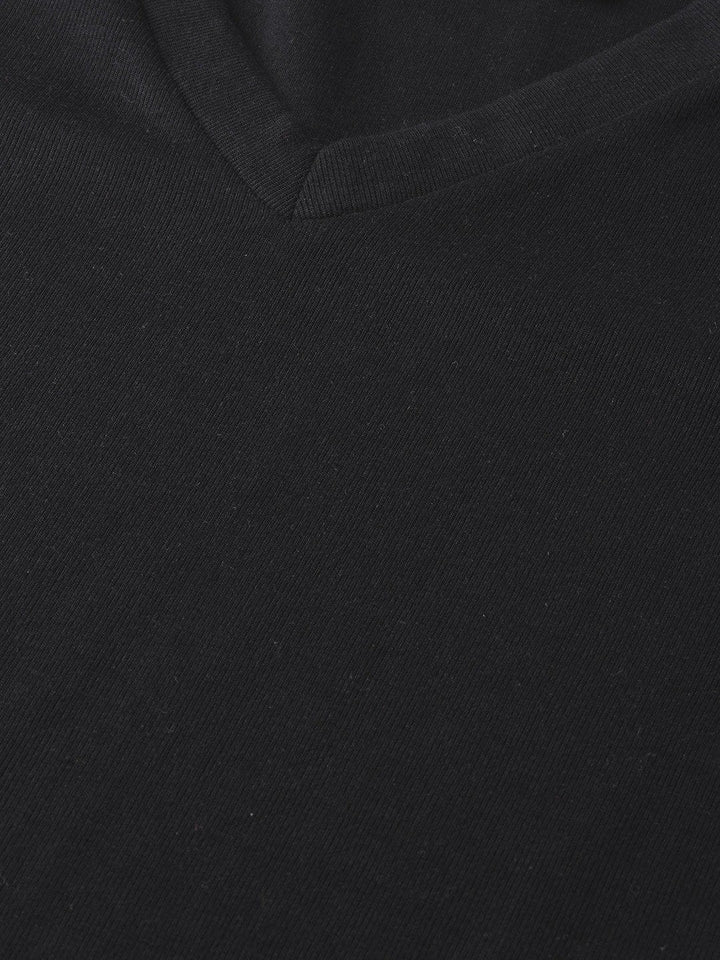 Women's Black V-Neck Rib Top - SASSAFRAS