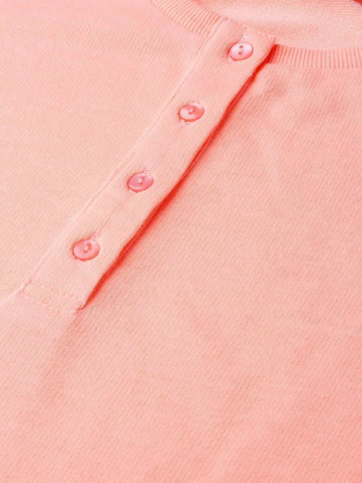 Women's Peach Henley Full Sleeve T-Shirt - SASSAFRAS