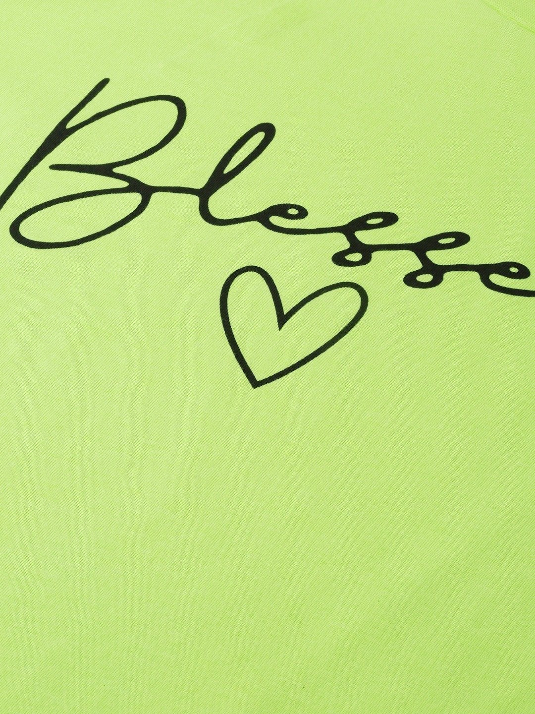 Women's Neon Green Blessed-Print T-Shirt - SASSAFRAS
